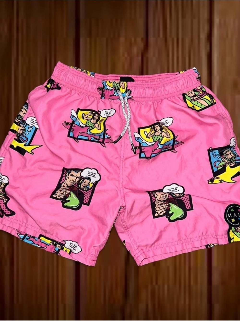 Maui and Sons Pink Tropical Print Swim Trunks